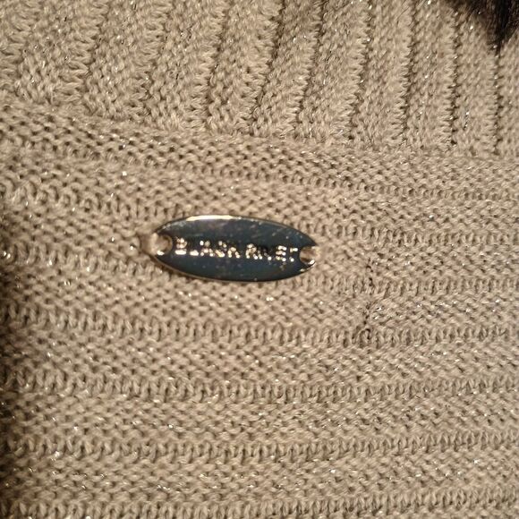 Women's Taupe Knit Cardigan with Black Faux Fur Collar – Cozy Open Front Sweater - Picture 6 of 6